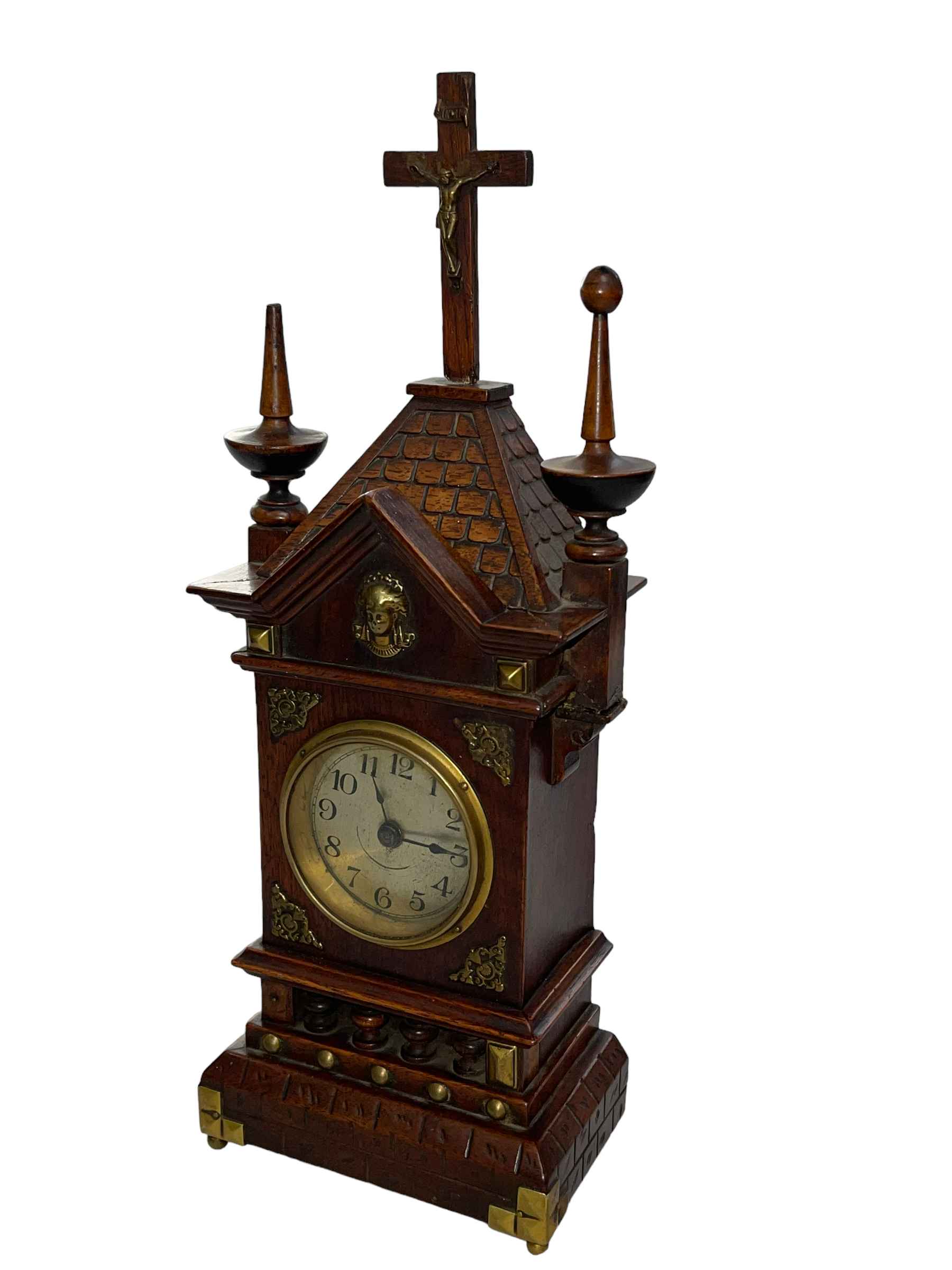 German brass mounted mantel clock, 38cm.