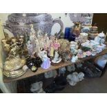 Collection of figurines, metalwares, part tea wares, vases, etc.