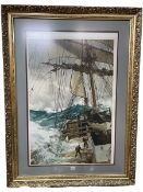 Montague Dawson, Rising Wind, large print published by Frost & Reed, in gilt frame,