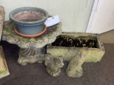 Pair small weathered garden troughs, rectangular garden trough, shell bird bath,