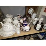 Victorian mantel clock, Winterling tea set, etc.