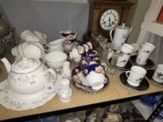 Victorian mantel clock, Winterling tea set, etc.