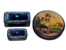 Three 19th Century papier mache snuff boxes.