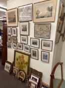 Large collection of pictures and mirrors including local etchings.