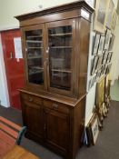 Victorian walnut double glazed door top cabinet bookcase, 203cm by 102cm by 47cm.