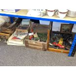 Silver hallmarked candlesticks, vintage tennis racquets, train accessories, Diecast toy cars,