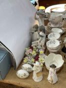 Collection of three Nao figurines, two Royal Doulton figures, Foley teawares, collectors plates,