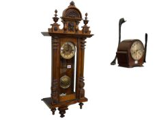 Victorian walnut Vienna style wall clock and 1930's mahogany mantel clock (2).