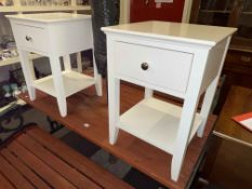 Pair contemporary white single drawer lamp tables, 62cm by 43cm by 42cm.