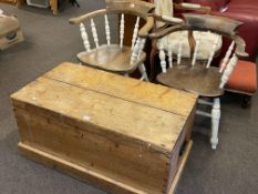 Pair part painted Captains chairs and pine trunk (3).