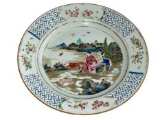 Chinese polychrome plate decorated with figure in landscape, 22.5cm diameter.