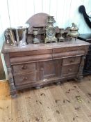 Victorian pine shaped back chiffonier, 130cm by 144cm by 57cm.