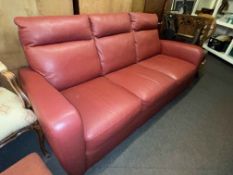 Italsofa cherry red leather three seater settee.