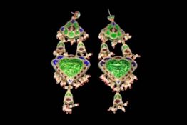 Pair ornate Indian enamelled earrings.