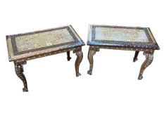 Pair small Indian bone inlaid tables, 36cm by 50cm by 31cm.