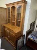 Pine glazed door top dresser and needlework panel fire screen (2).