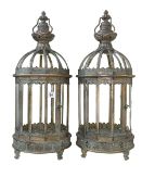 Pair of glazed panel hanging lanterns.