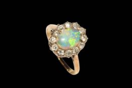 Opal and diamond cluster ring, size O.