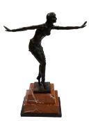 Art Deco style bronze figure of a dancer on marble plinth, 49cm high.