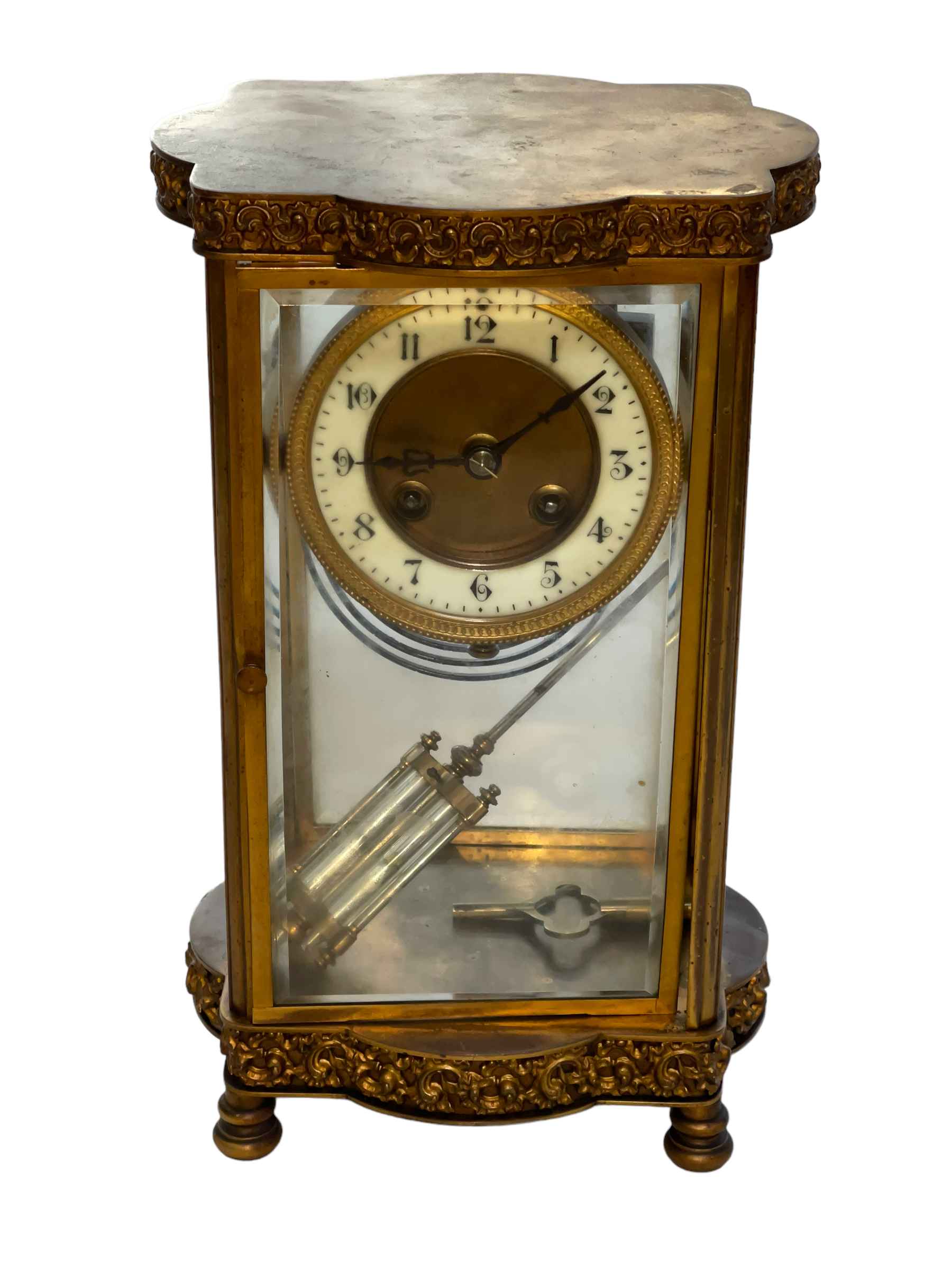 Late 19th Century gilt four glass, eight day mantel clock, 29cm.