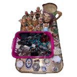 Tray lot with Royal Doulton Touchstone, Pendelfin, china egg, jewellery, etc.