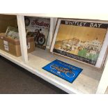 Collection of prints and signs including Lowery, LNER Whitley Bay, motorcycle interest, etc.