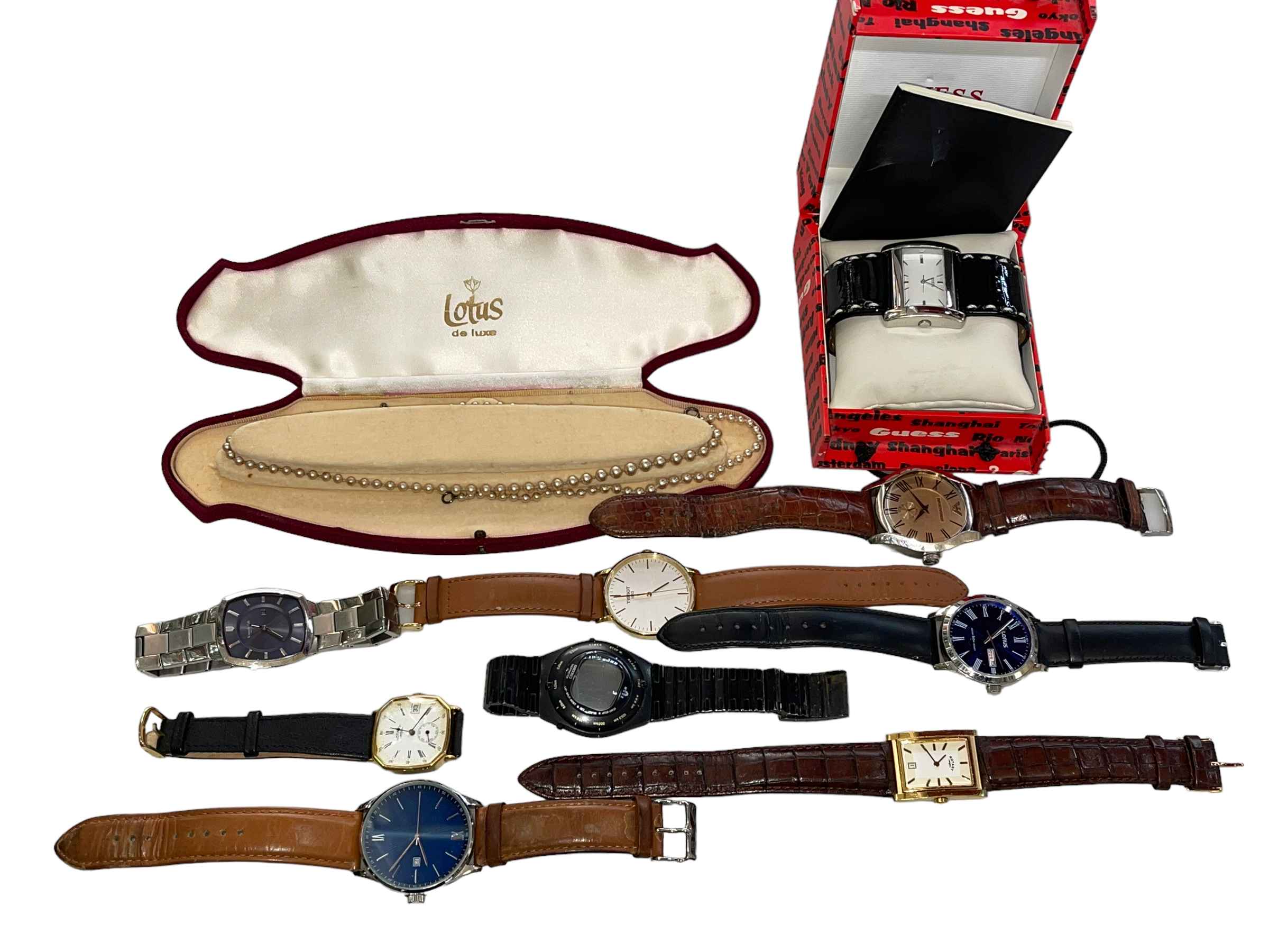 Collection of gents wristwatches and Lotus pearls.