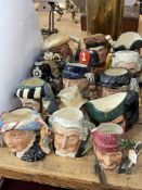 Fifteen Royal Doulton toby jugs including The Lumberjack, Pearly Queen, Golfer, The London Bobby,