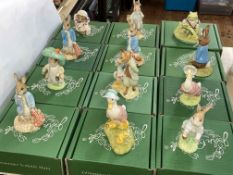 Twelve Beswick/Royal Doulton Beatrix Potter figures including five gold backstamp, all boxed.