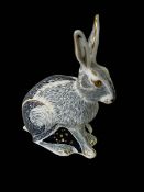 One Royal Crown Derby paperweight, Collectors Guild Starlight Hare, 13cm, gold stopper,