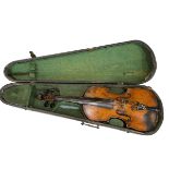 Antique violin with one piece back and internal label, cased.