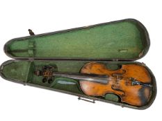 Antique violin with one piece back and internal label, cased.