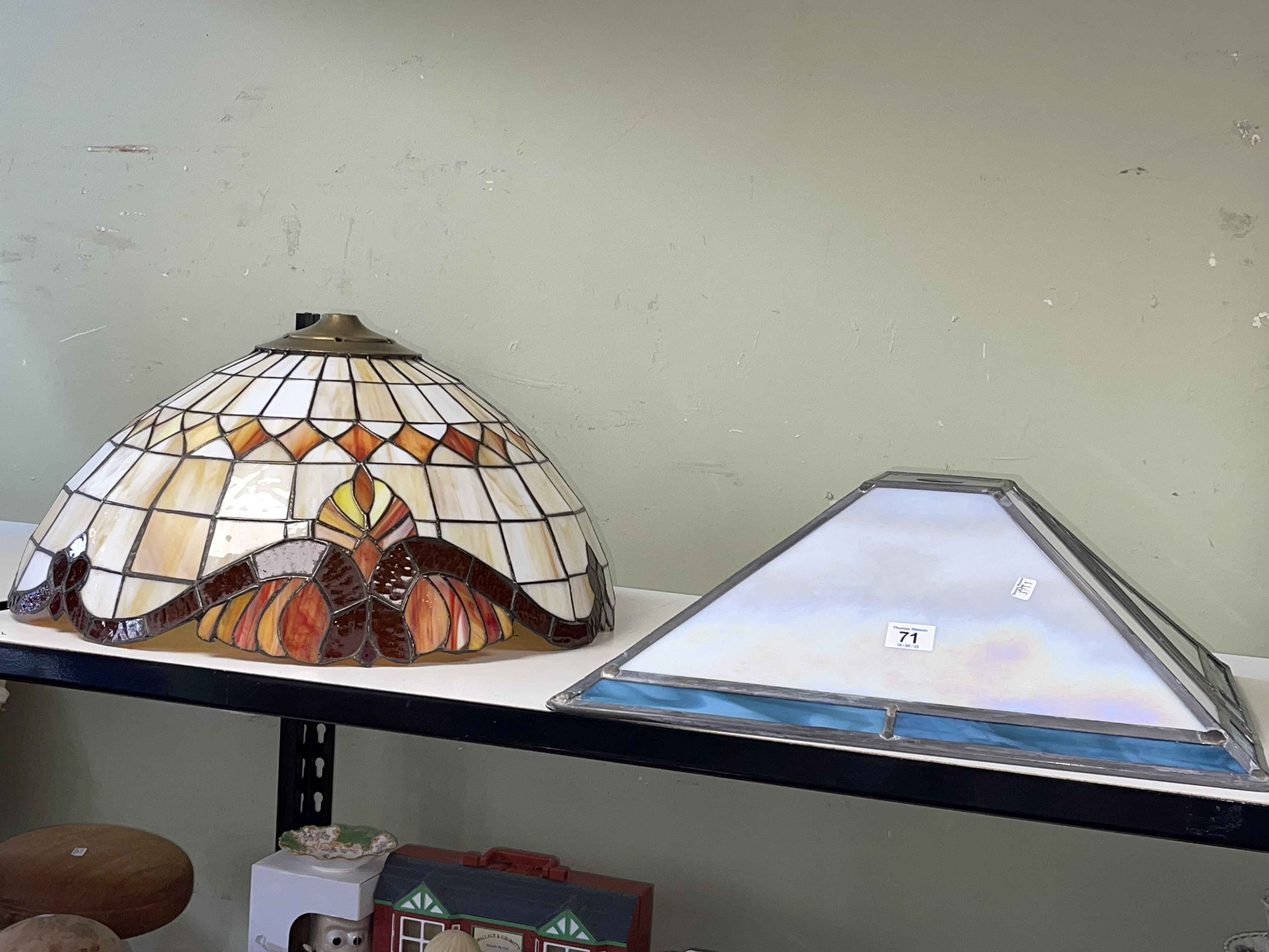 Two Tiffany style leaded glass light shades.