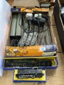 Collection of Hornby train carriages, track, etc.