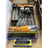 Collection of Hornby train carriages, track, etc.