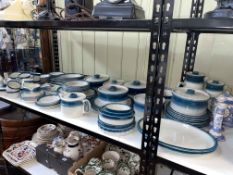 Wedgwood blue pacific table service including teapots, tureens, baking trays, etc,