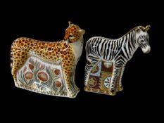 Two Royal Crown Derby paperweights, Cheetah, 12.5cm, and Zebra Baby, 13cm, both with boxes.