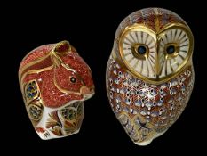 Two Royal Crown Derby paperweights, Barn Owl, 11cm, and Red Squirrel, 8.5cm, both with boxes.
