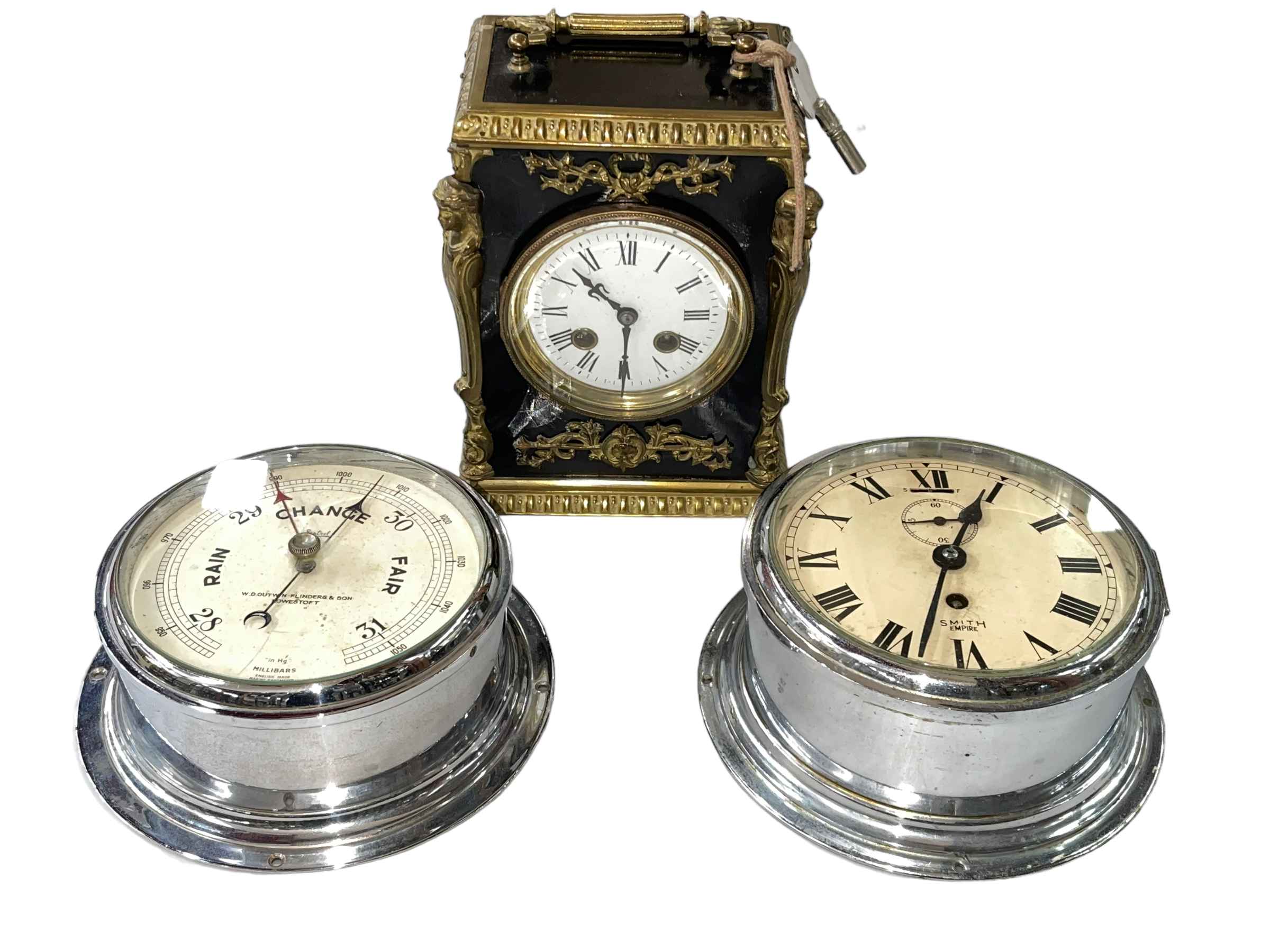 Mantel clock with gilt metal mounts and enamel dial,