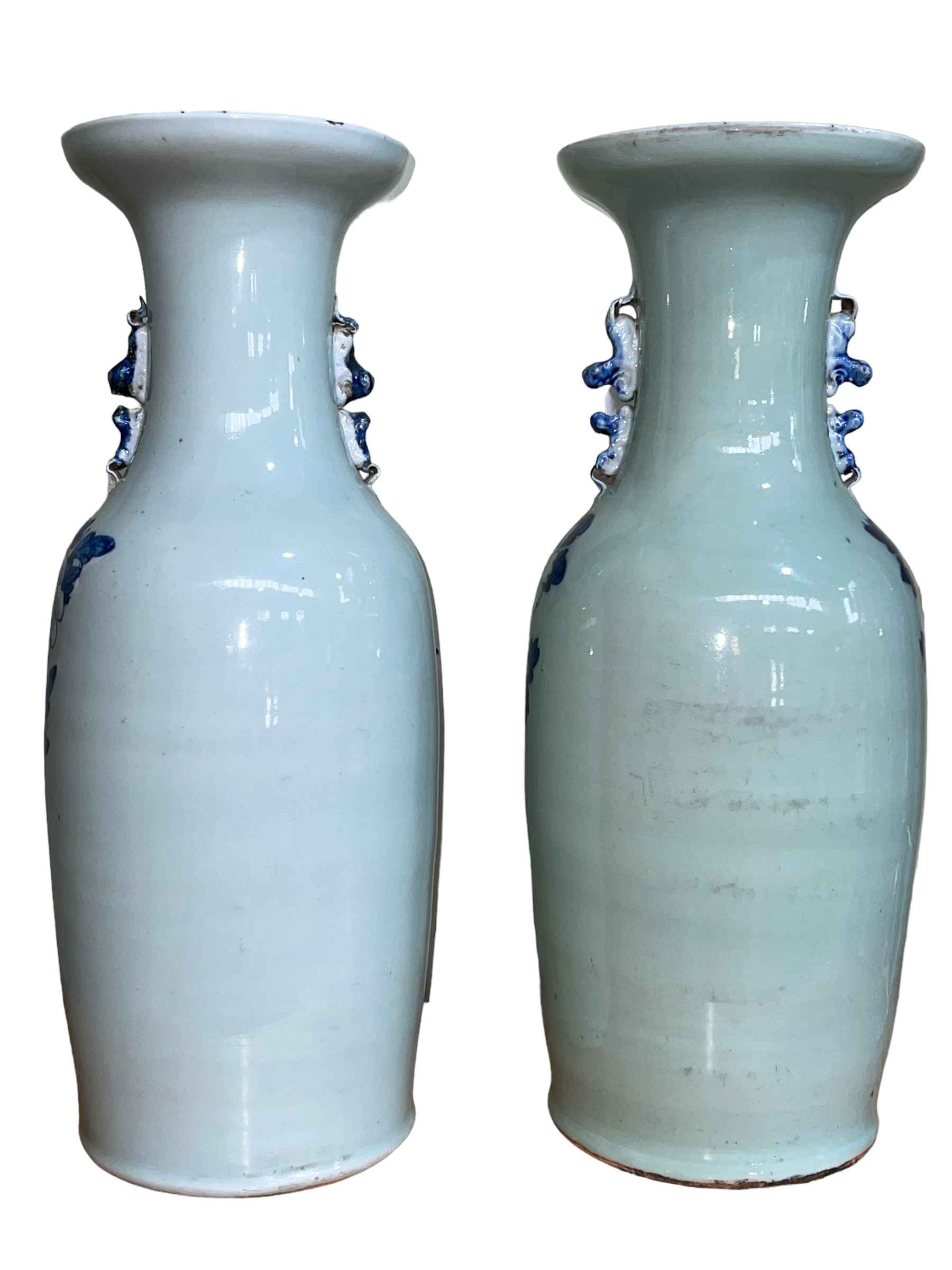 A large pair of 19th Century Chinese Celadon vases decorated with flowers and exotic birds, 58. - Image 2 of 3