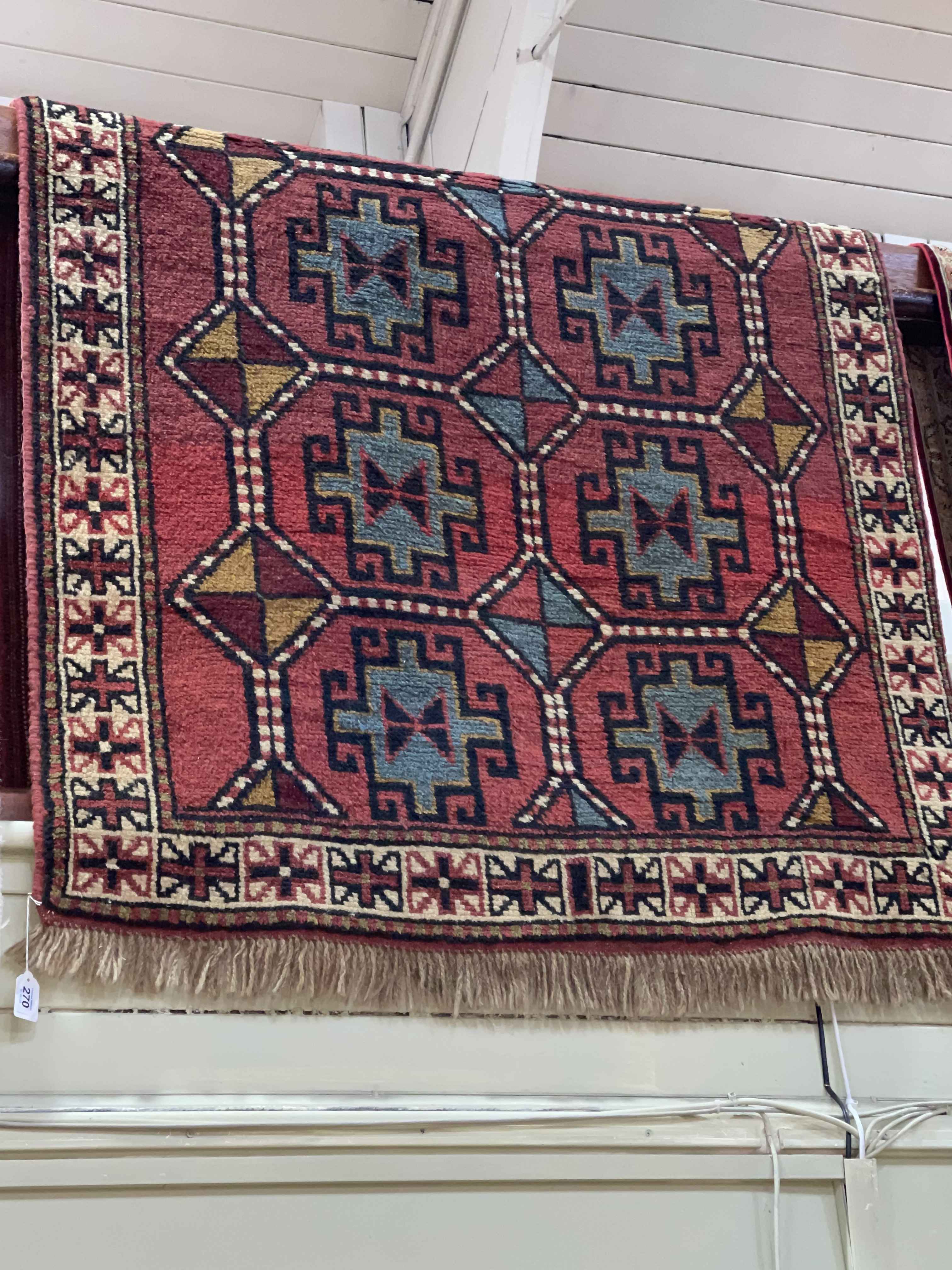 Hand knotted Persian Goochan carpet 1.93 by 1.15.