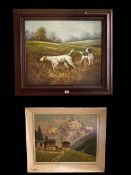 Framed oil on canvas of Game Dogs and Alpine oil on board (2).