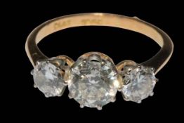 Diamond three stone platinum and 18 carat gold ring, centre stone approximately 0.