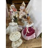 Ten Royal Doulton and another lady figurines including Kate, Mother Hubbard, Sharon, Simone, etc.