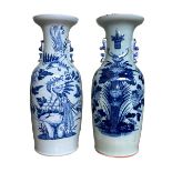 A large pair of 19th Century Chinese Celadon vases decorated with flowers and exotic birds, 58.