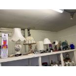 Collection of table lamps including Hummel, Lava Lamp, Tripod lamp, etc.