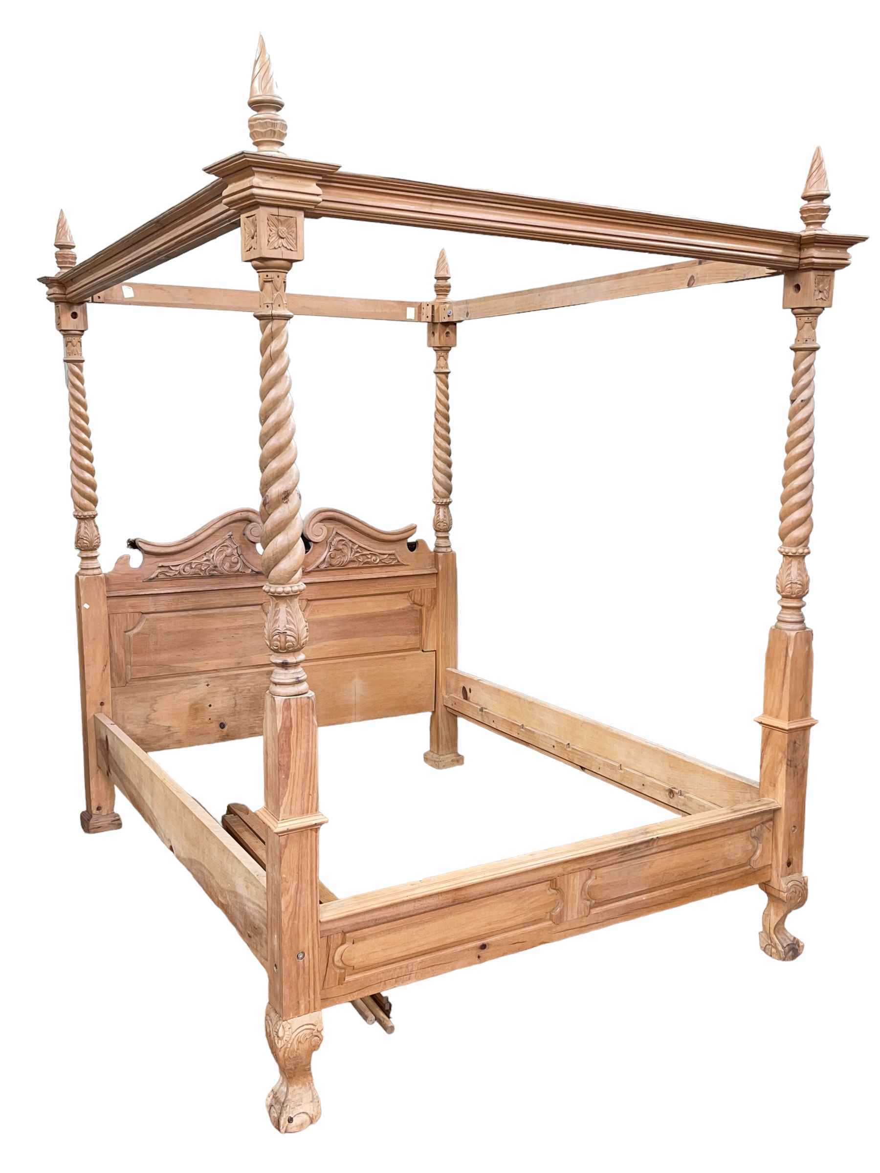 King size pine four poster bed.