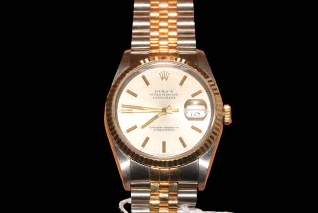 Rolex Oyster Perpetual Datejust gold and stainless steel gents watch, case 33mm across, dial 28mm,