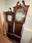 Two antique eight day longcase clock with painted dials.