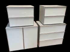 Contemporary grey and silvered finish four piece bedroom suite comprising three drawer chest,